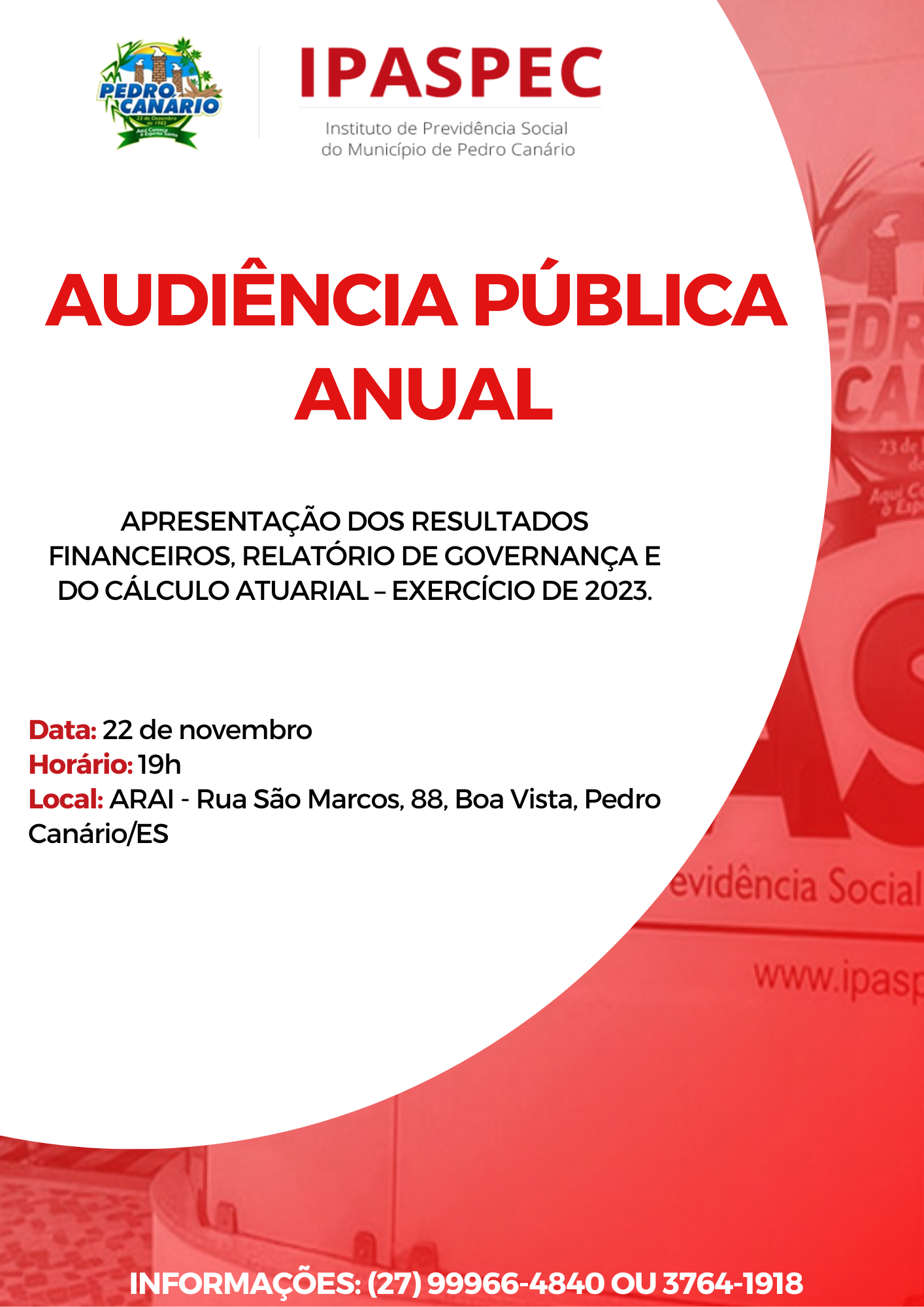 IPASPEC realizará no dia 22 de novembro a Audiência Pública Anual